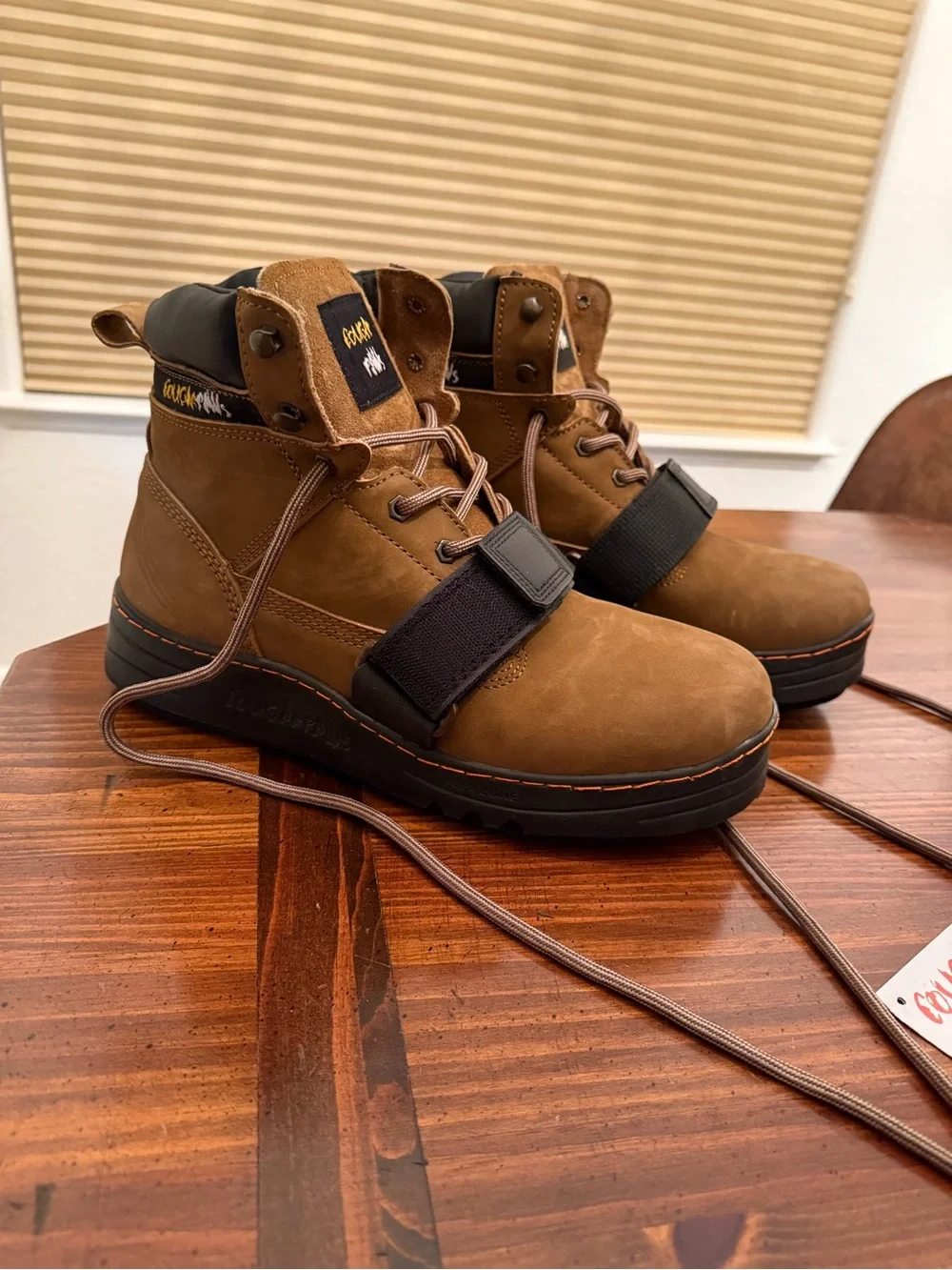CougarPaws Performer Brown Leather Roofing Boots with Black Strap - Mens 12